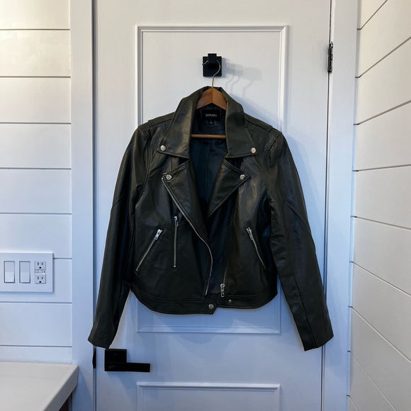 Three Bird Nest Olive Green Vegan Leather Moto Jacket - Picture 2 of 7